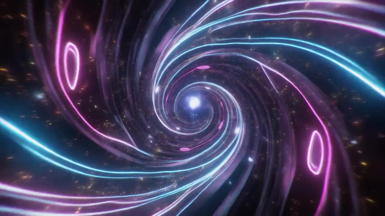 Abstract Neon Light Tunnel with Rotating Spiral Motion