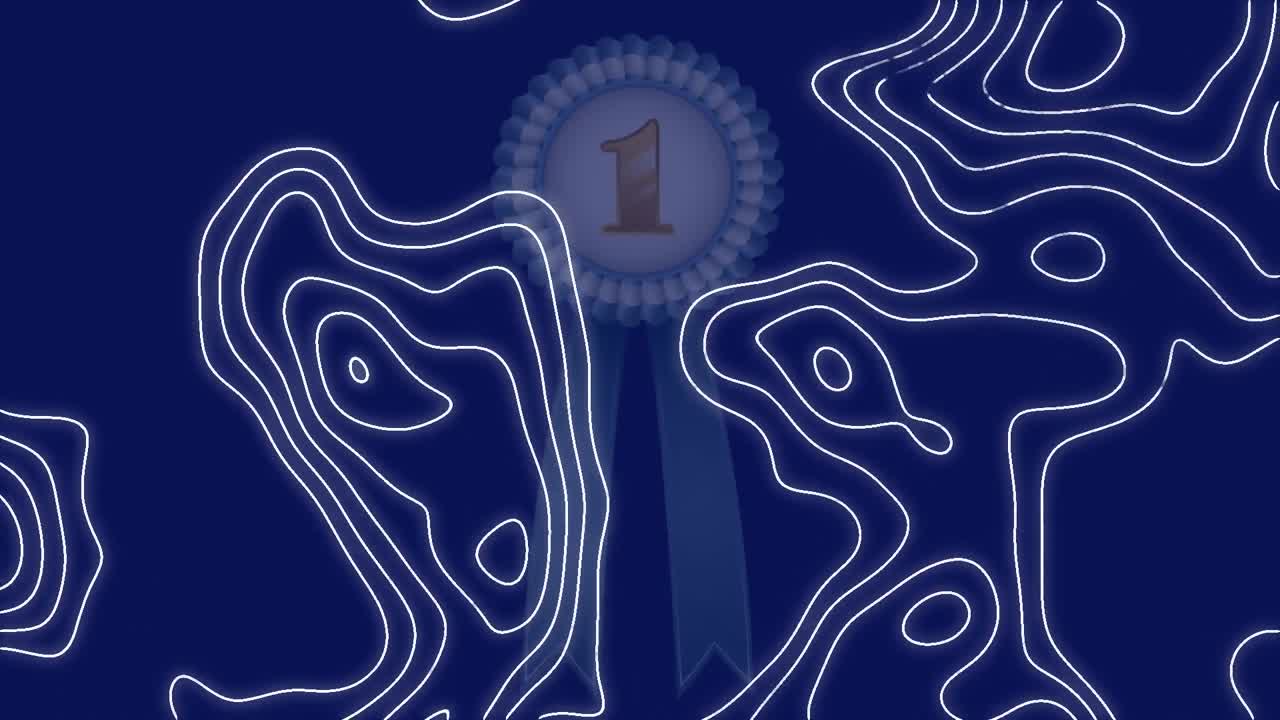 파란색 배경에 1위 배지 위에 있는  ⁇ 색 지도 선의 애니메이션