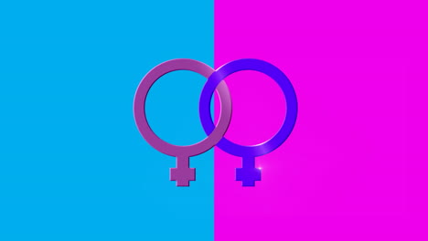 two joined female symbols on pink and blue background