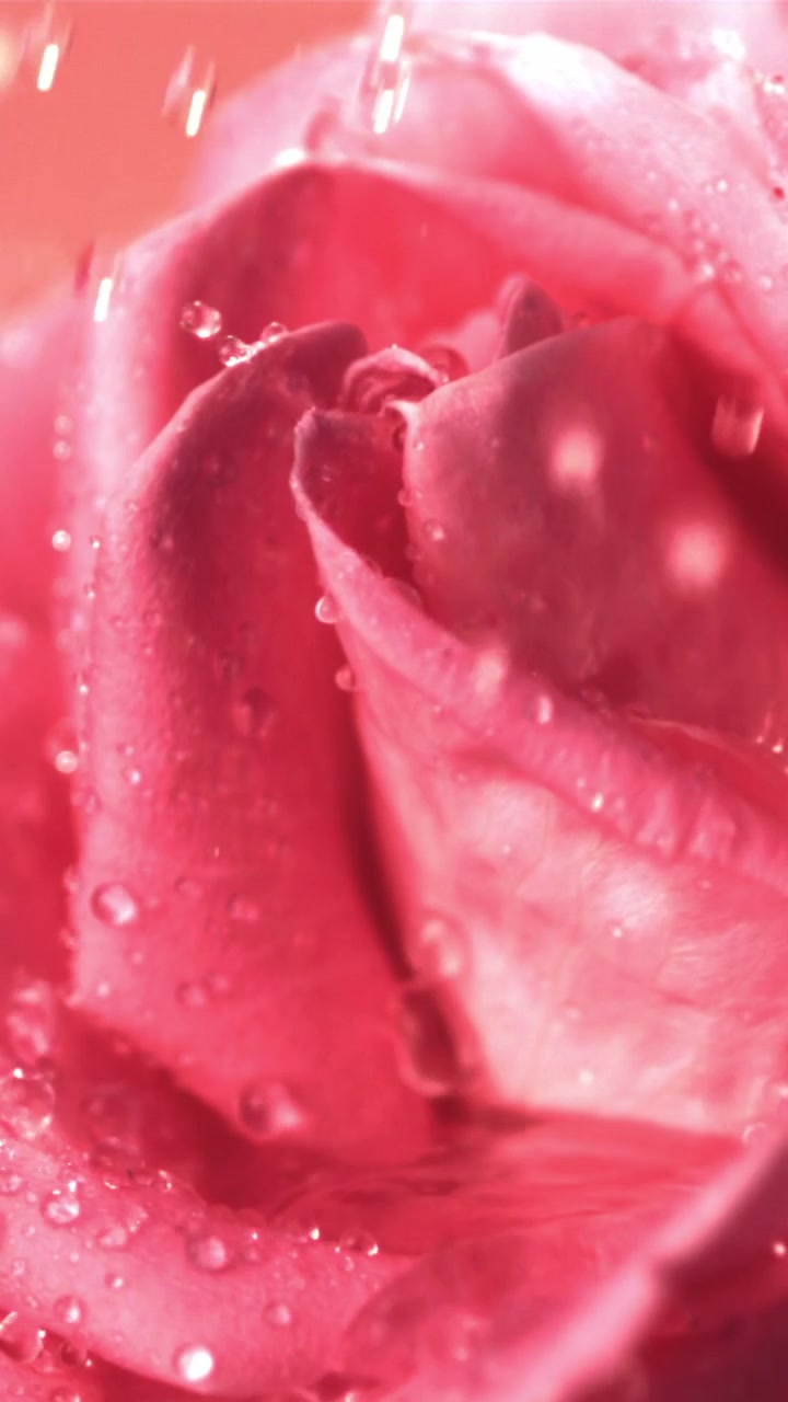Scatto macro di una rosa rosa con gocce d'acqua scintillanti