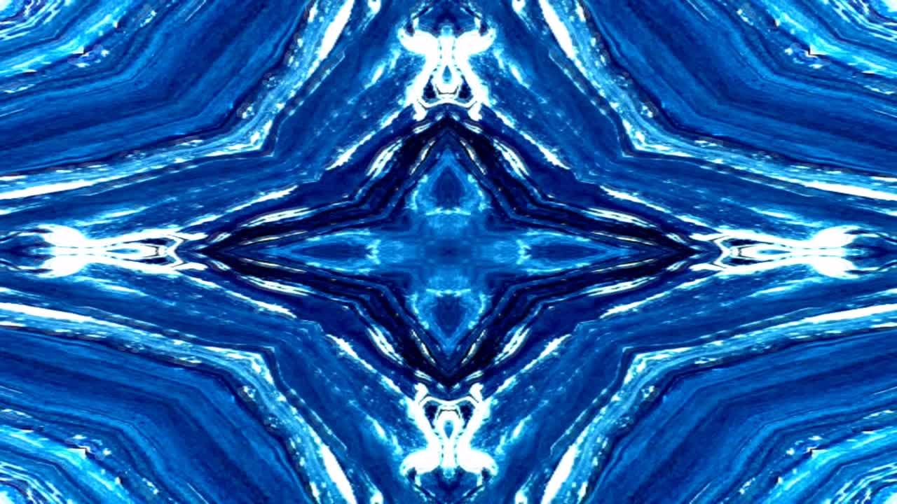 único colorido caleidoscopio fractal azul mármol patrón geométrico fondo de movimiento.