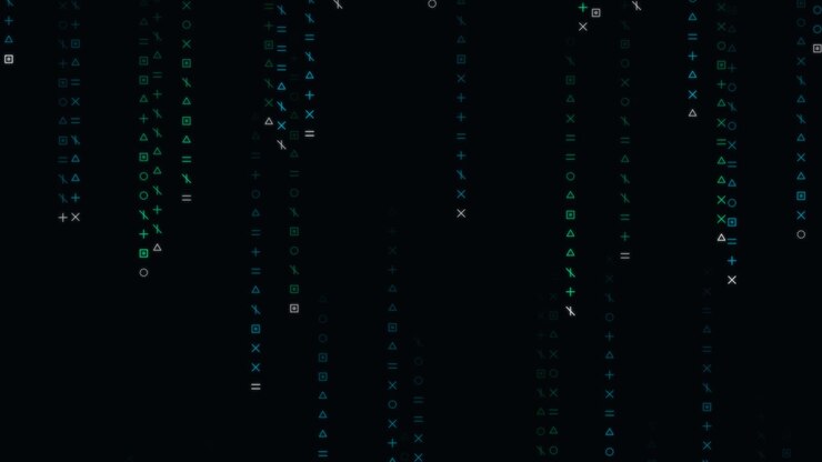Digital Matrix Rain of Geometric Symbols and Mathematical Signs