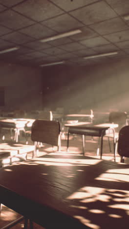 empty classroom with desks and chairs