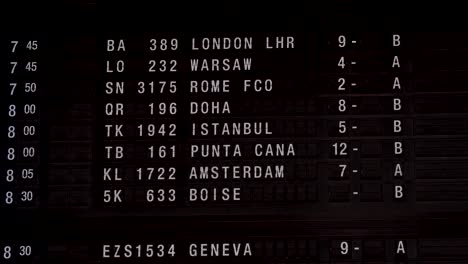 display board in an airport with departure and arrival times, flight information for the passengers