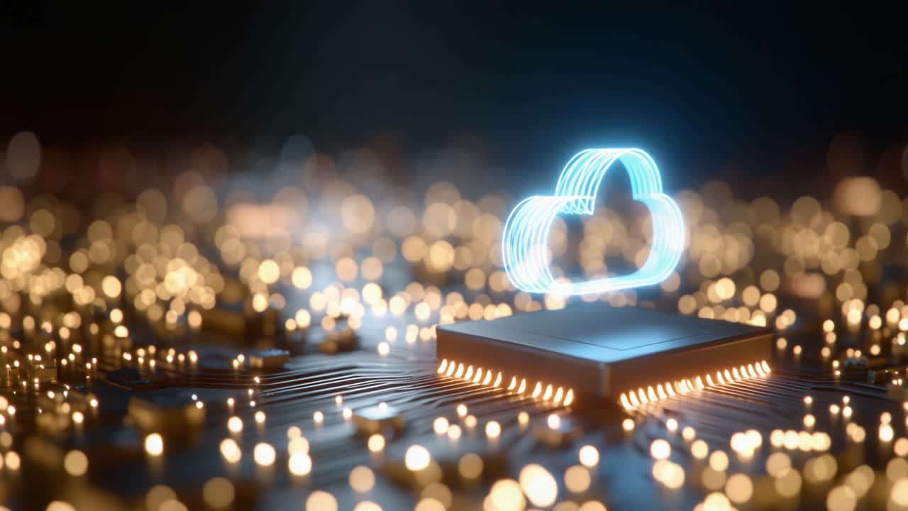 A Stunning Visual of a Cloud Icon Above a Circuit Board, Showcasing the Intersection of Cloud Computing and Advanced Technology in a Modern Digital Landscape