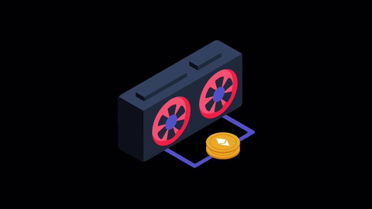 Isometric Animation of Graphics Card Mining Ethereum Cryptocurrency