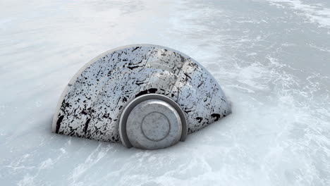 metallic dome submerged in icy water