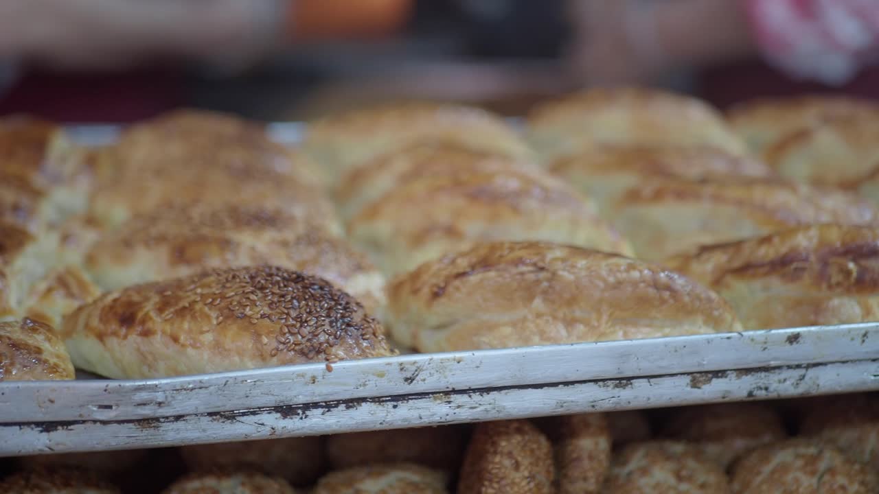 Close-up of Golden Baked Pastries on a Tray