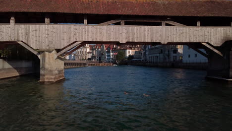 aerial flight over the river reuss crossing bridges