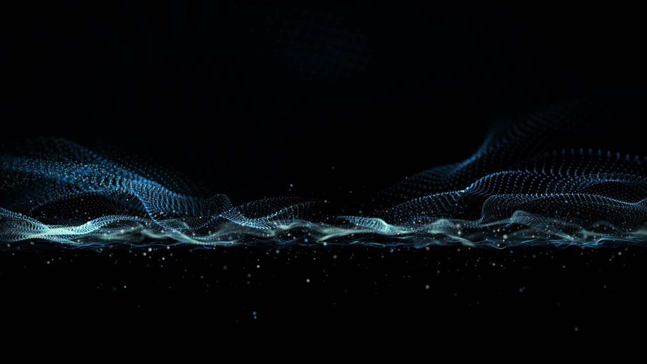 Futuristic animation with wave object and glitter particles in slow motion, 4096x2304 loop 4K