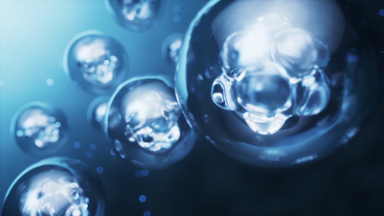 투명한 세포와 생명공학 및 화장품 개념, 3d 렌더링