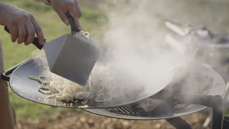 outdoor cooking with onions