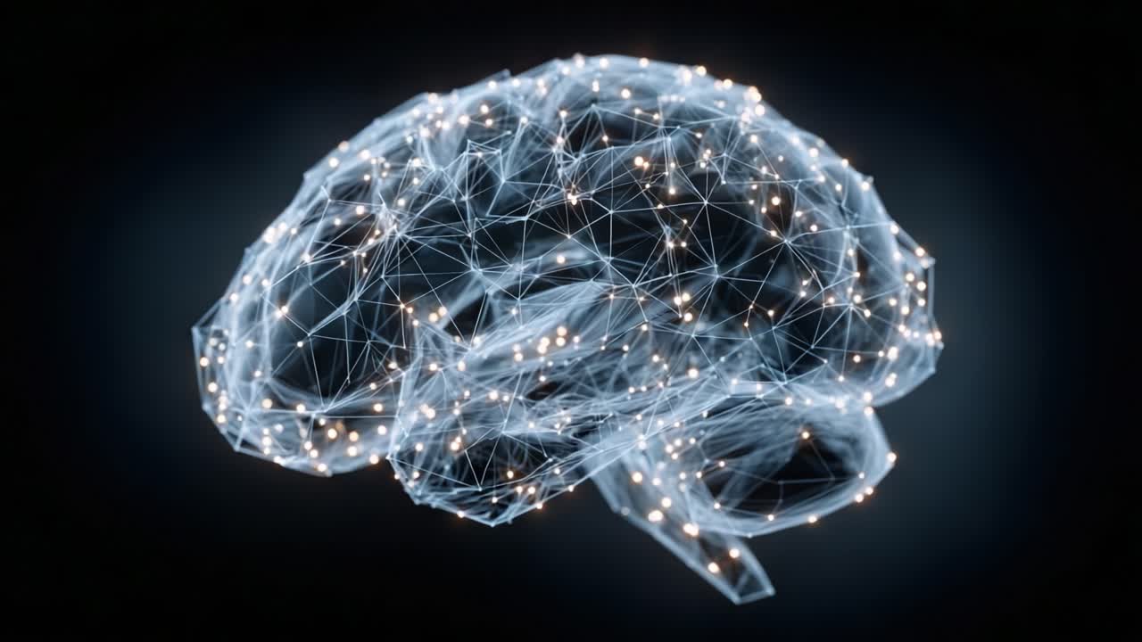 A Stunning Visualization of the Human Brain: An Intricate, Geometric Representation of Neural Connections and Information Flow in a Modern, Digital Art Style