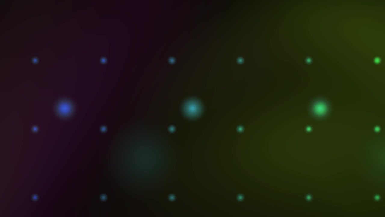 Abstract Motion Background with Glowing Green and Purple Waves and Dots