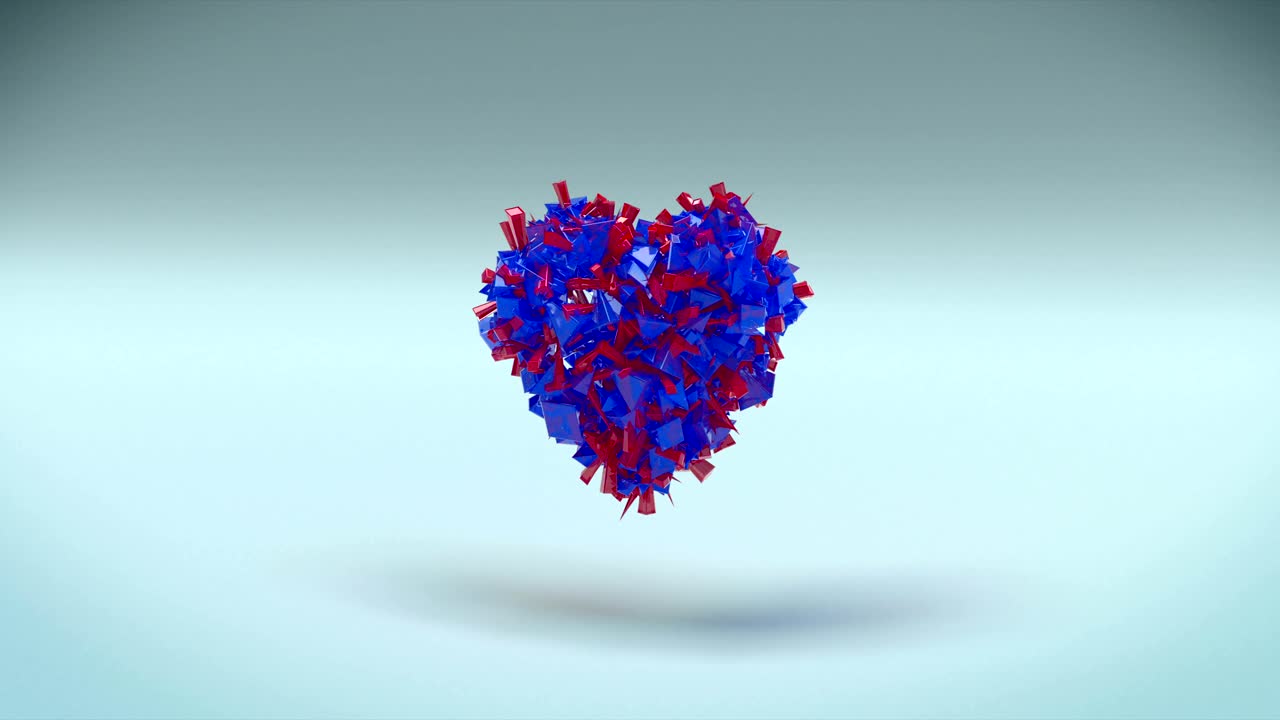 cristales abstractos en forma de un corazón, animación en bucle con máscara alfa