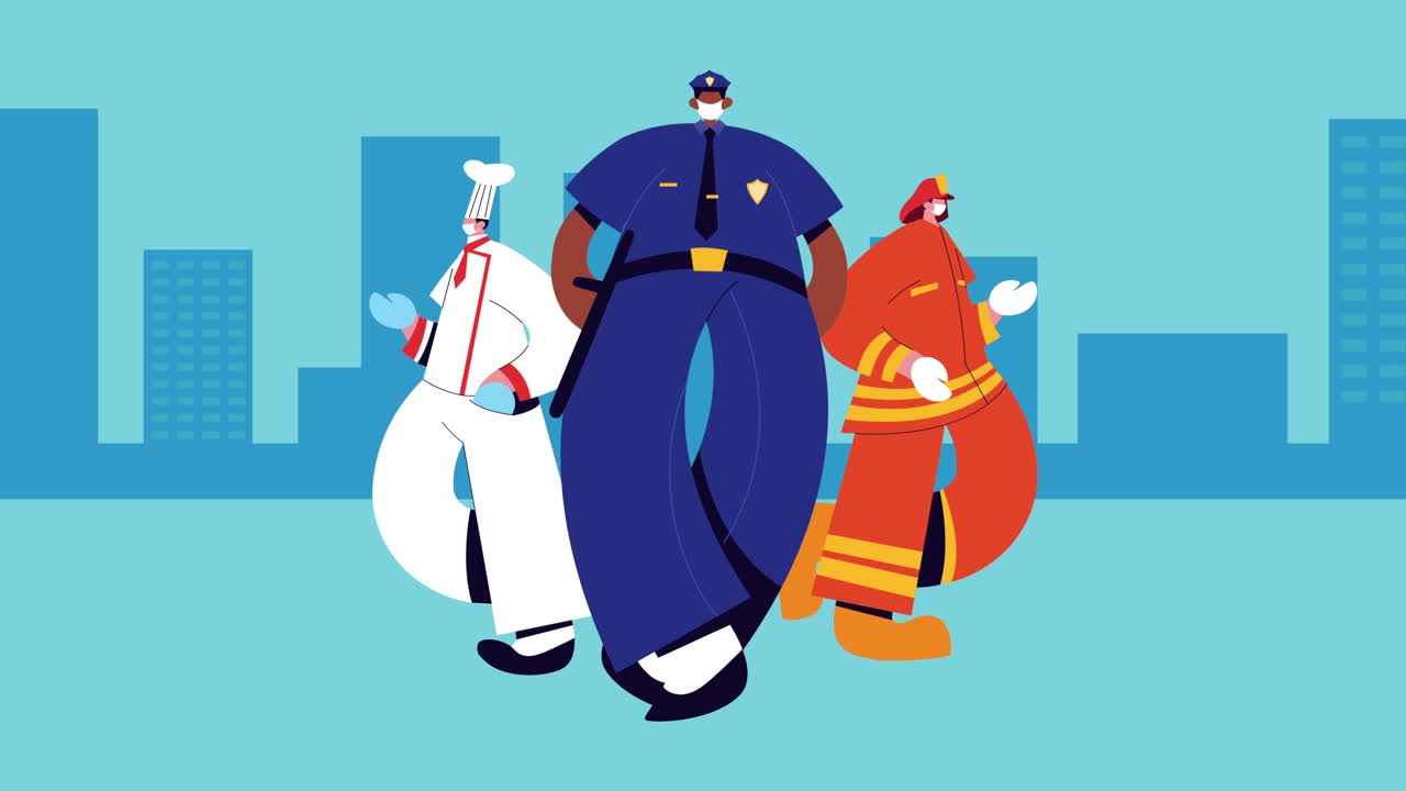 group of professionals workers wearing medical masks characters
