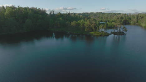 Tarn-Hows,-Lake-District-National-Park,-Summer-2022,-Aerial-Drone-Prores-422-Clip-1