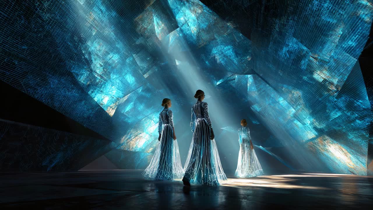 Futuristic AI Women in Geometric Architecture