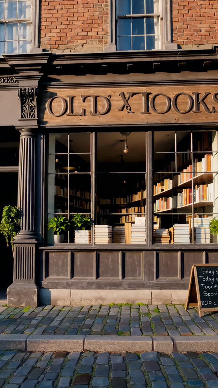 Old Books Shopfront on a Cobblestone Street