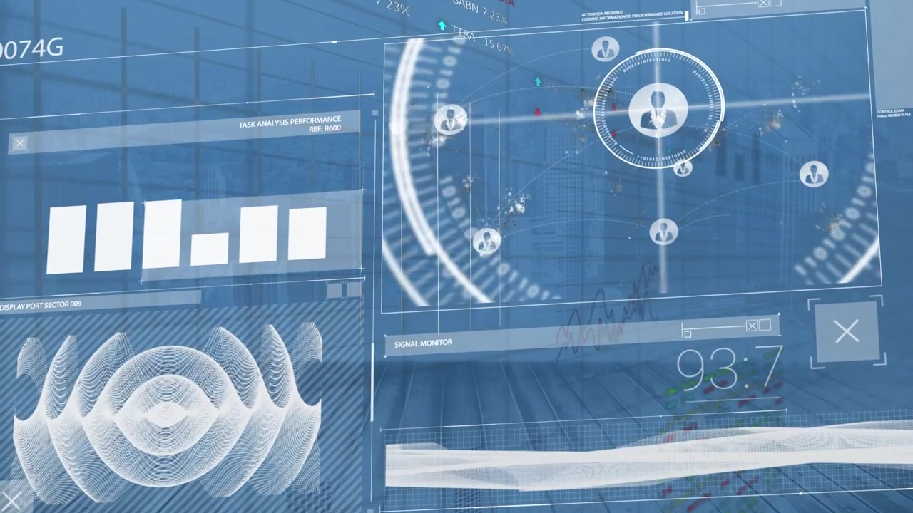 Animation of data processing over cityscape