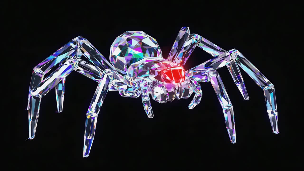 Crystal Spider Sculpture with Red Glow