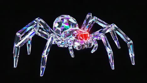 crystal spider sculpture with red glow