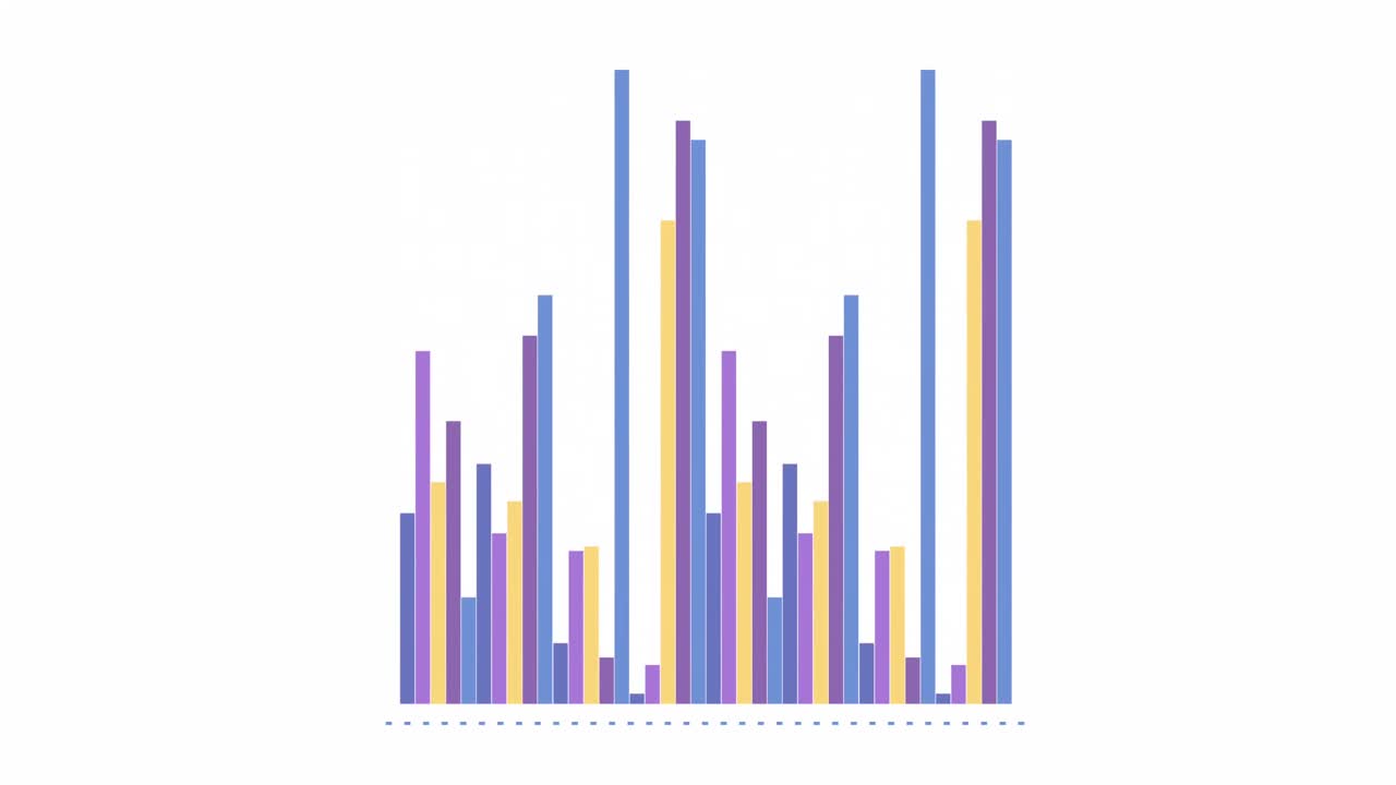 animación de estadísticas y procesamiento de datos financieros sobre fondo blanco