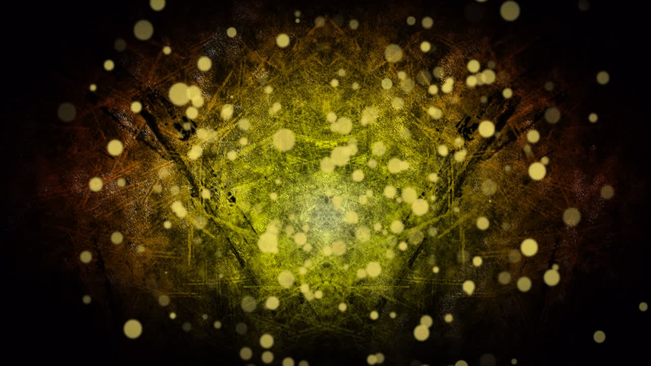 анимация золотых точек над желтым светом на черном фоне