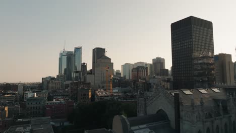 Drone-shot-overlooking-Downtown-Montreal