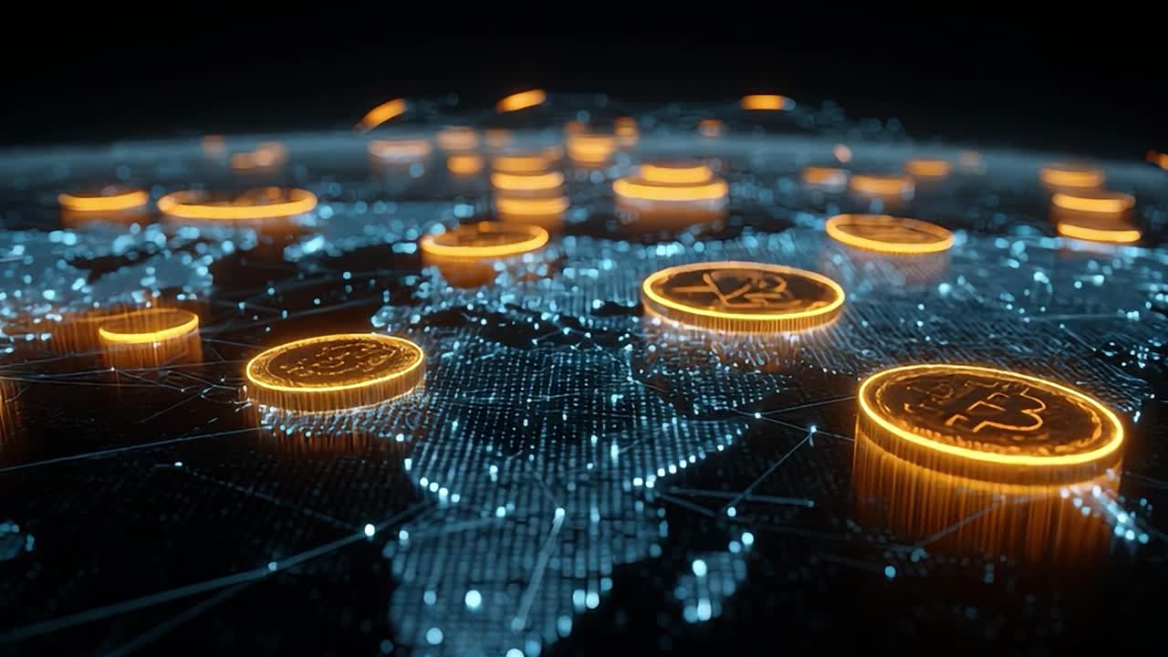 Visual representation of cryptocurrency on digital network