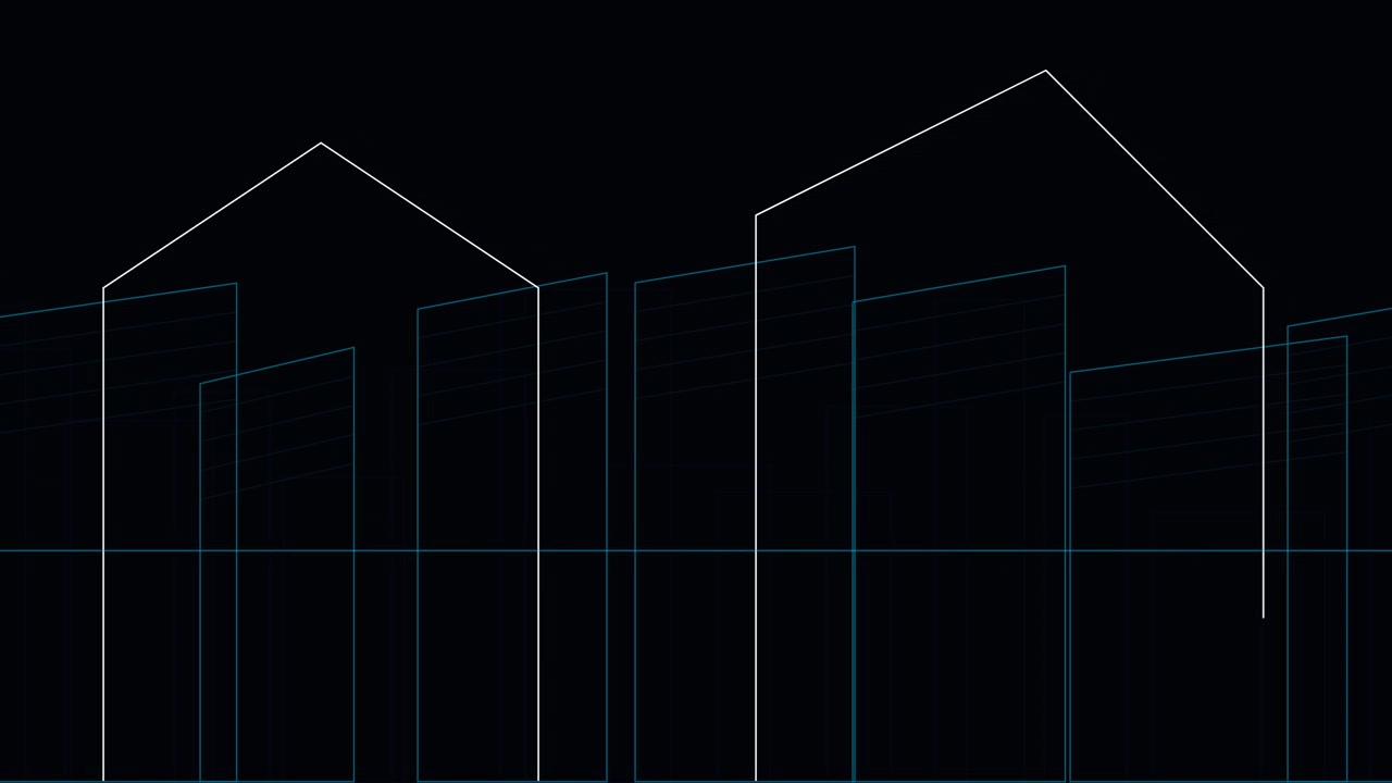 Abstract Animation of Growing House Outlines on Dark Background