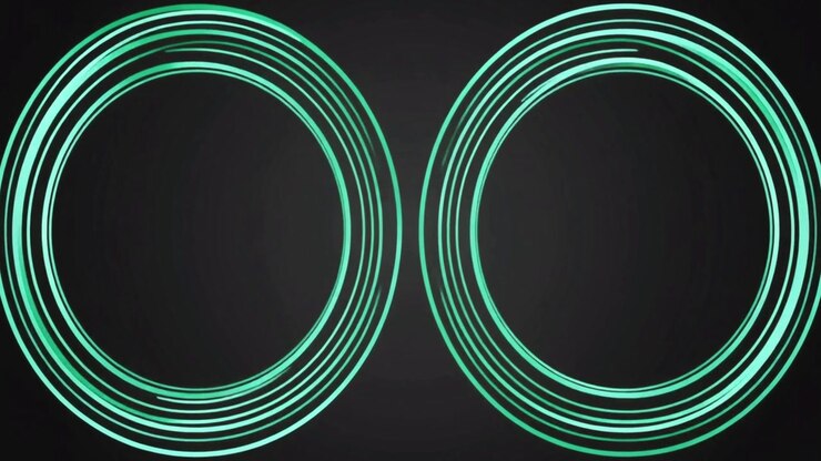Abstract Animation of Glowing Green Concentric Circles on Dark Background