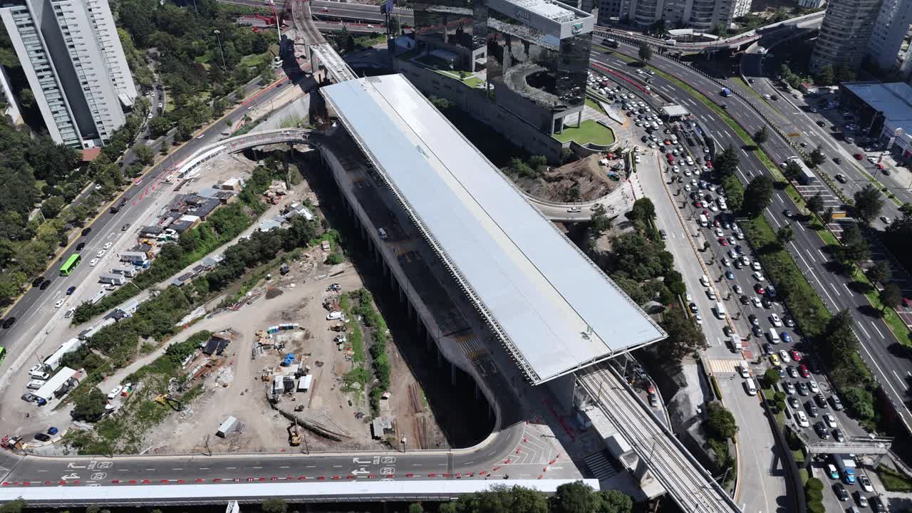 Aerial View of a City Under Construction with Heavy Traffic