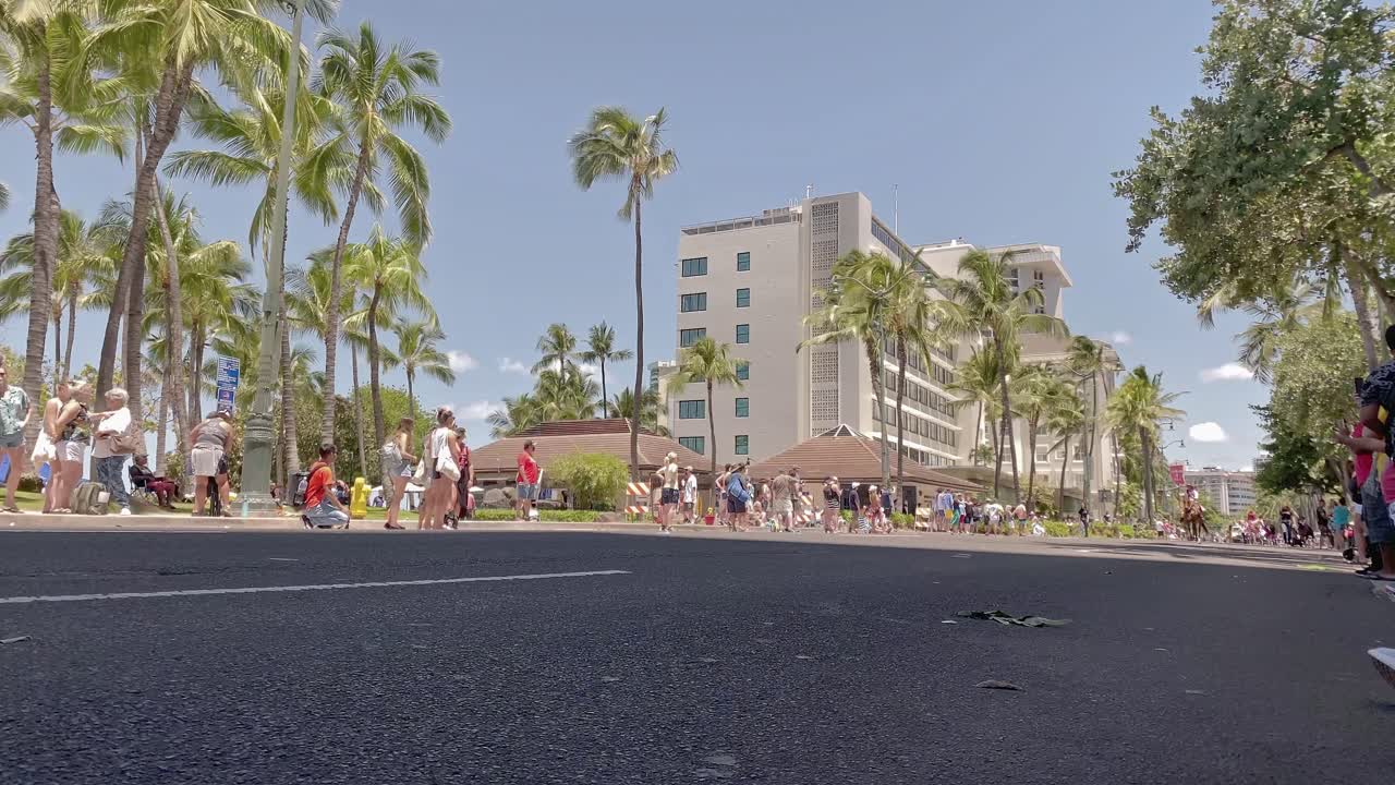 Timelapse of King Kamehameha Parade in Waikiki on a sunny day 3