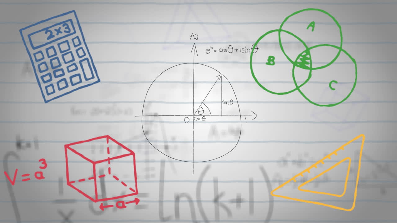 ⁇ 색 배경 에 있는 학교 물건 아이콘 의 애니메이션