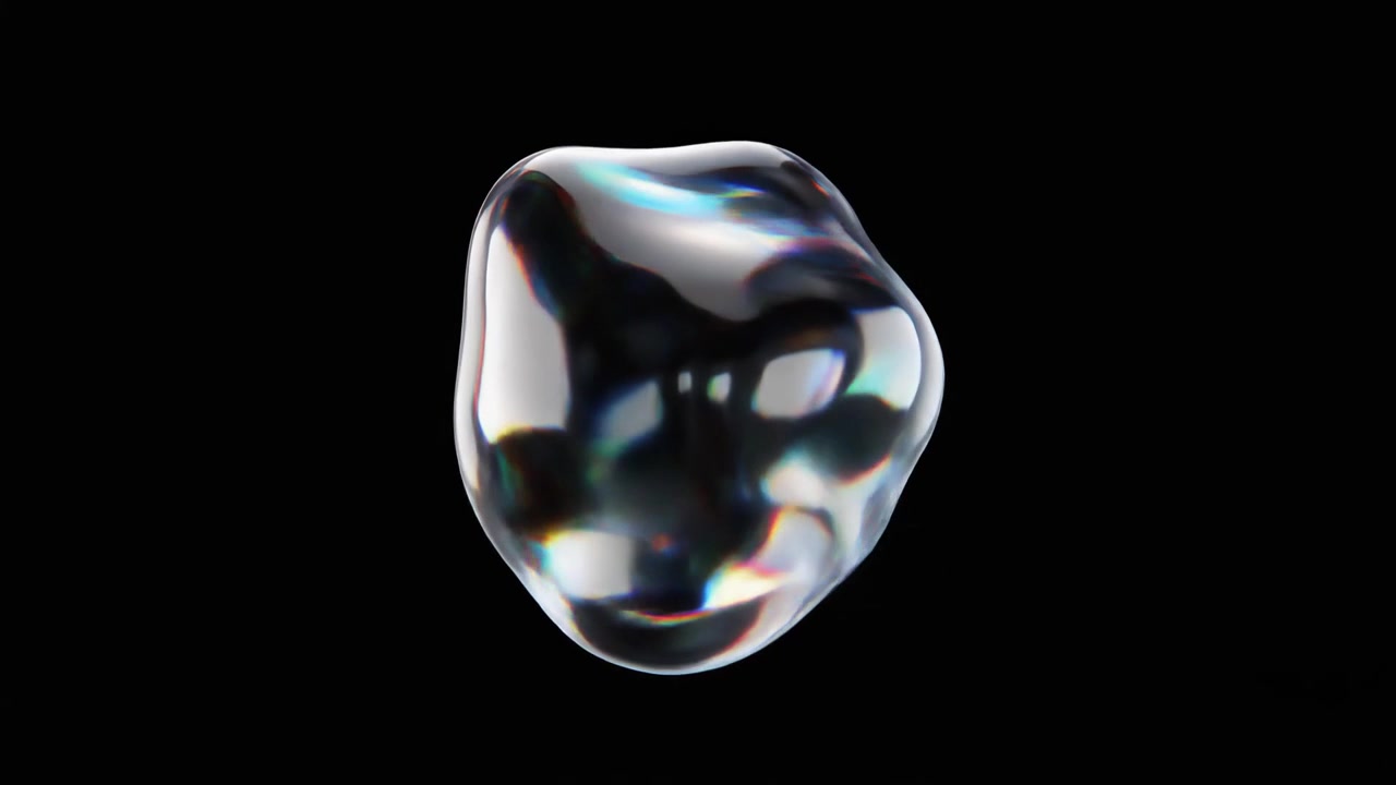 Abstract Iridescent Liquid Sphere Floating Against Black Background