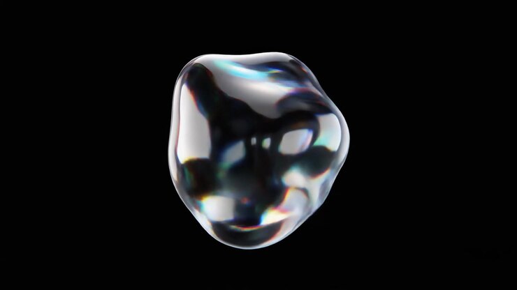 Abstract Iridescent Liquid Sphere Floating Against Black Background