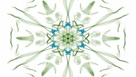 green and blue watercolor symmetric star patterns with rotating area, fractal on white background