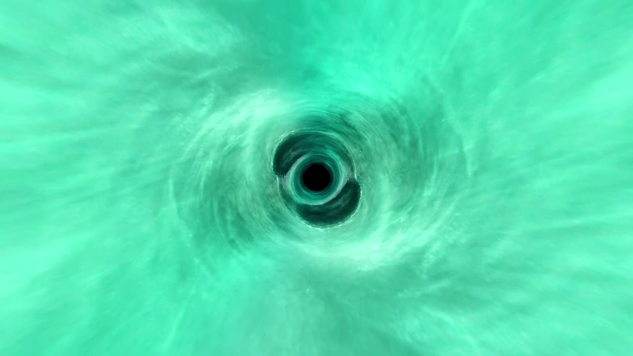 Abstract loop grunge blue Cloud Storm Tunnel Travel Animation. 4K 3D render abstract stormy clouds with flying particles cinematic animation background