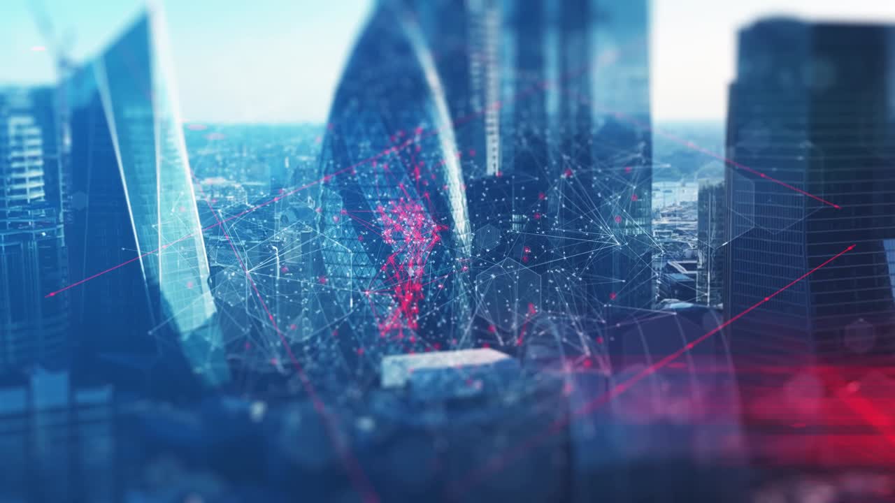 Futuristic aerial skyline of London