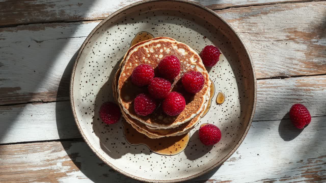 Una pila de panqueques con frambuesas