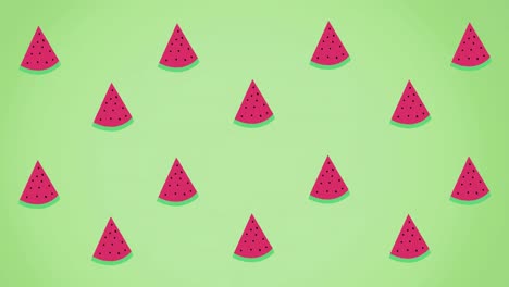 animación de sandías individuales flotando sobre un fondo verde