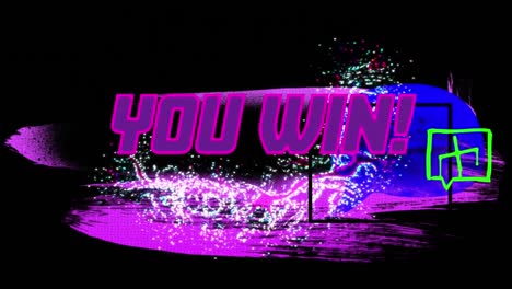 animation of you win text over shapes on black background