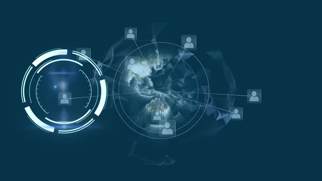 연결 네트워크와 글로브를 통해 범위 스캐닝의 애니메이션