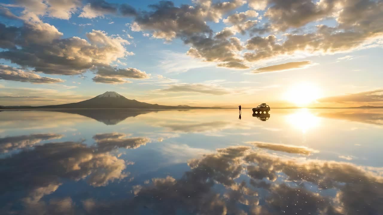 Reflet du lever de soleil au Salar d’Uyuni