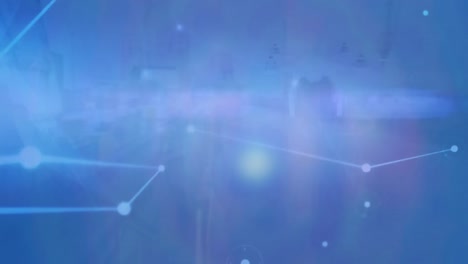 animación digital de una red de conexiones flotando contra un fondo azul