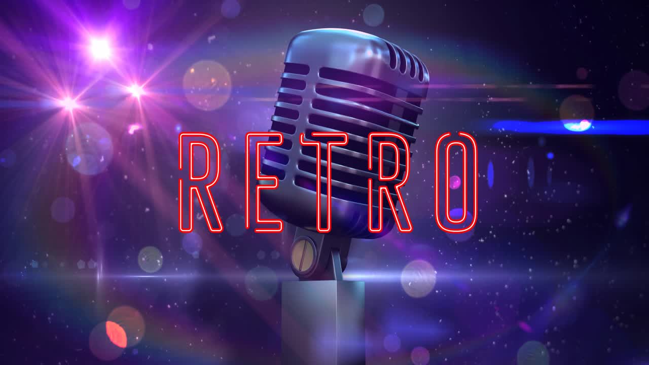 반 ⁇ 이는 빛의 반점 위에 빈티지 마이크를 통해 레트로의 애니메이션