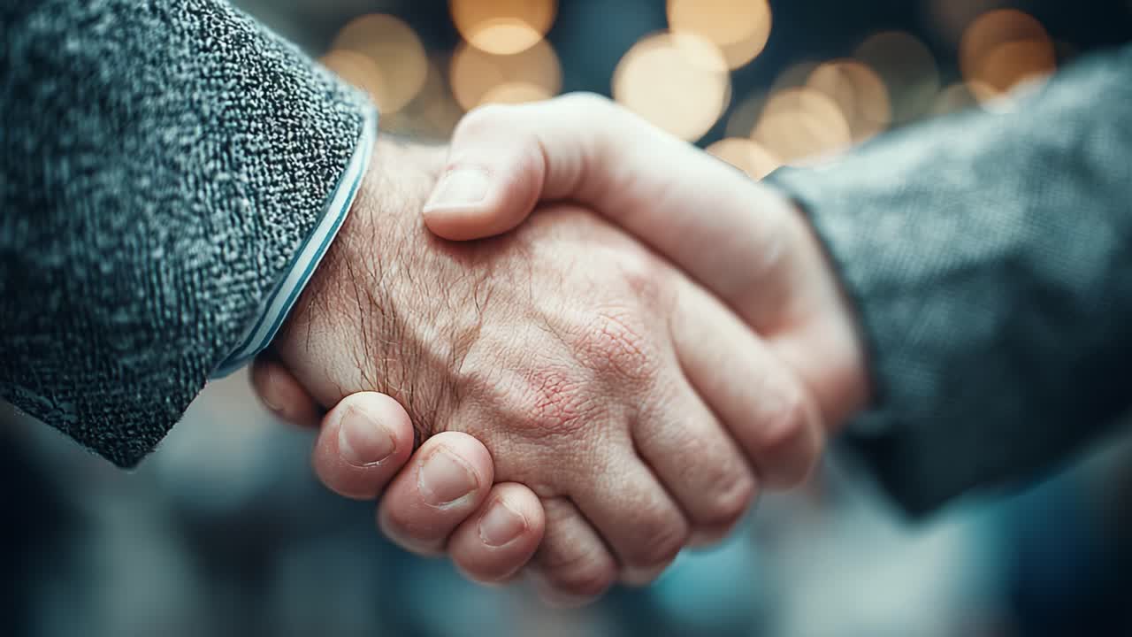 A Moment of Connection: Two Individuals Engaging in a Firm Handshake, Symbolizing Trust, Partnership, and Agreement in a Professional Setting