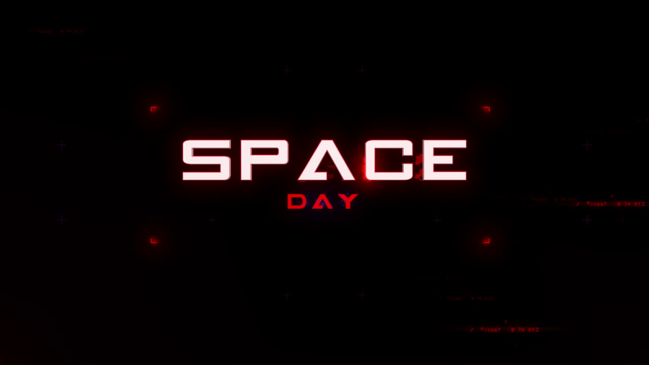 Space Day with HUD elements on computer screen with glitch effect