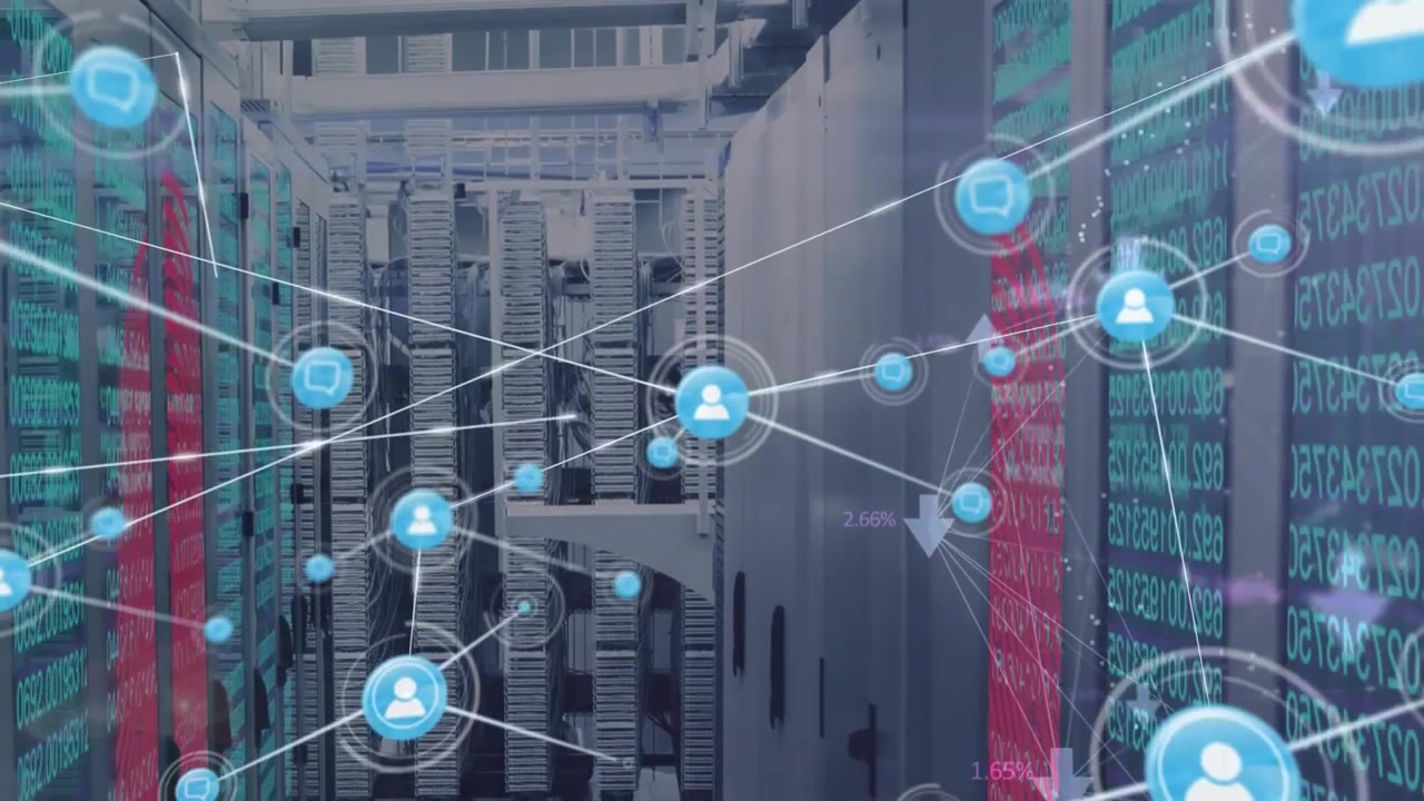 Animation of network of connections over server room